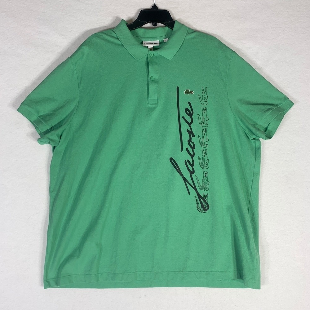 Lacoste Polo Shirt Mens 4XL Green Regular Fit Signature Pique Script Logo Croc